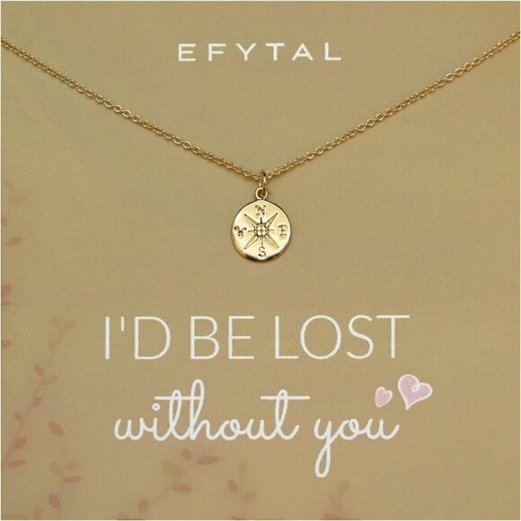 Jewelry - Sterling Silver or 14K Gold Plated Compass Necklace for Girlfriend|Women|Wife, S